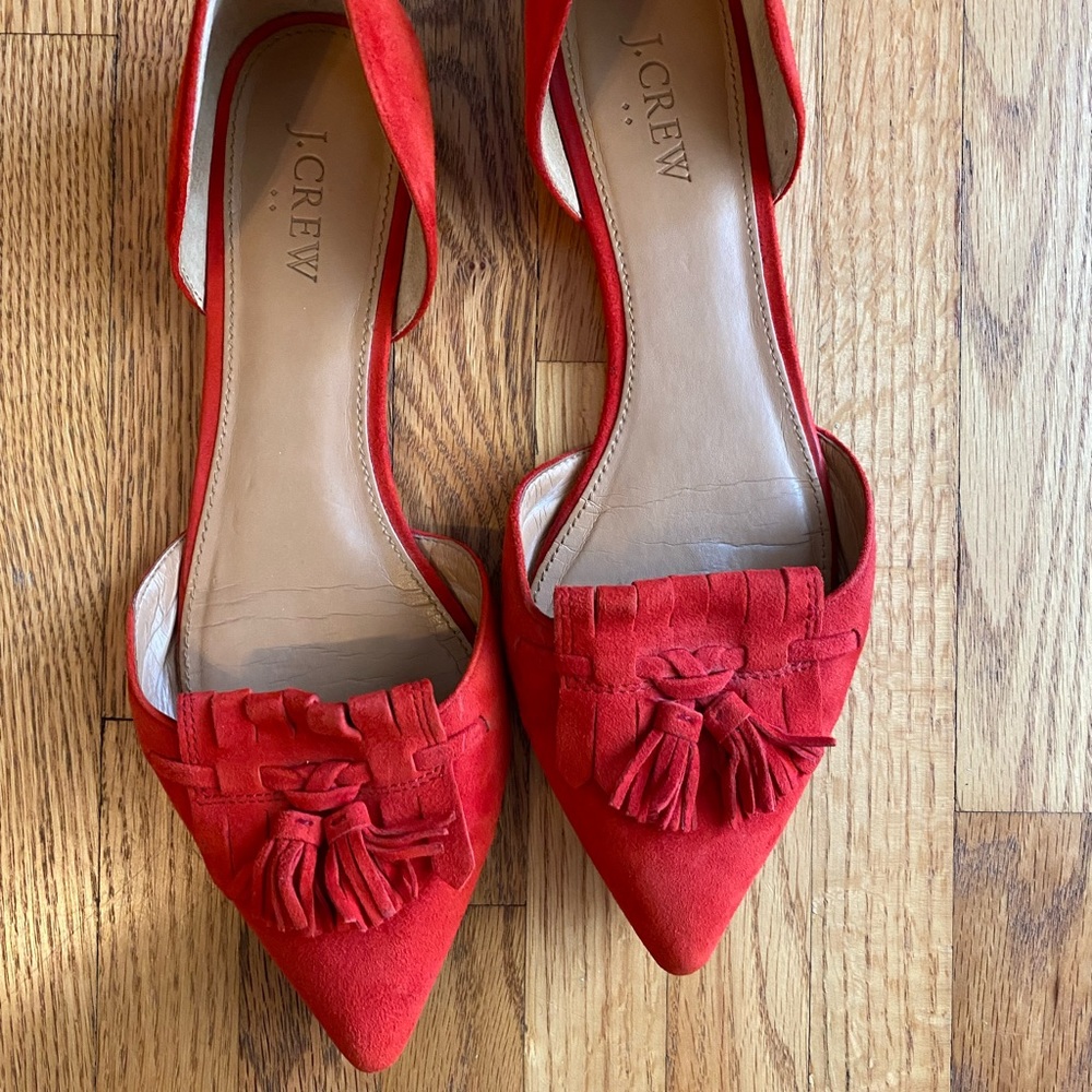 J. Crew red leather pointed flats